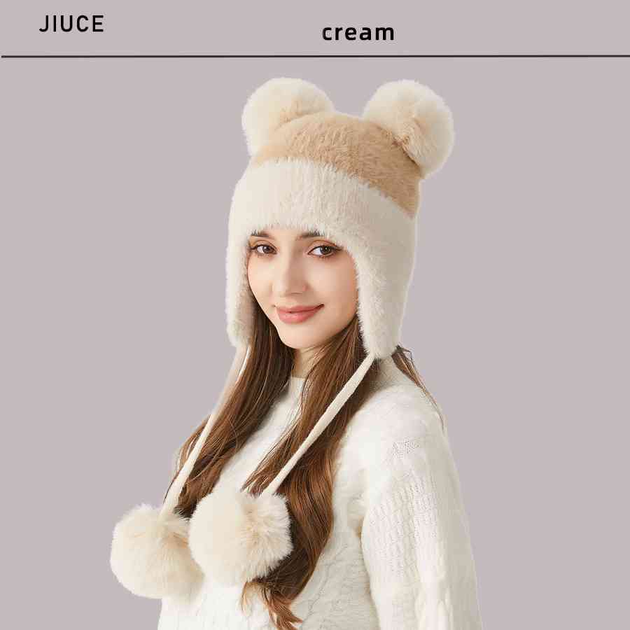 Mũ len mùa đông chống gió bảo vệ tai mẫu gấu cute