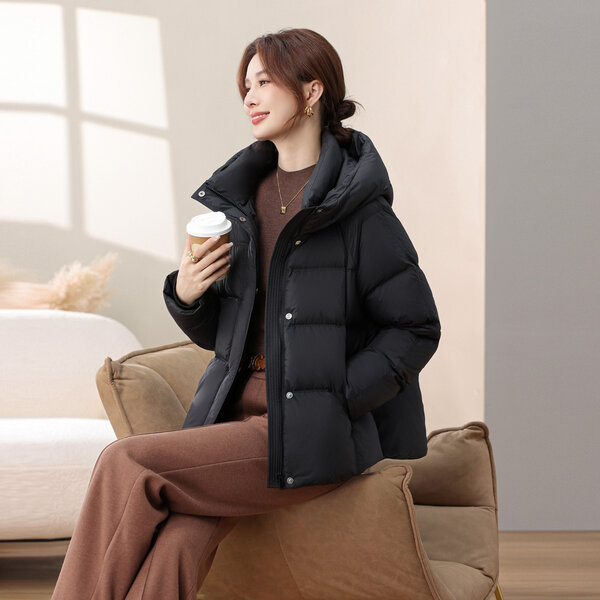Áo khoác phao lông vũ nữ trung niên dáng ngắn thiết kế cổ...