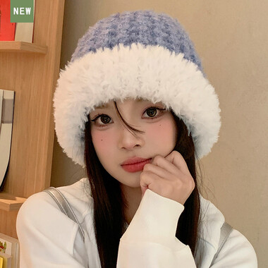 Mũ len dệt kim viền lông ấm áp dành cho nữ