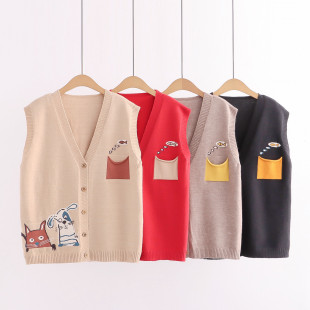 Áo khoác len gile nữ hình 2 chú chó