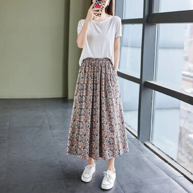 Chân váy nữ dài họa tiết hoa phong cách Retro