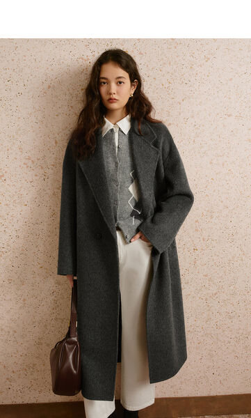 Áo khoác dạ lông cừu dáng dài phong cách rộng rãi mùa thu đông