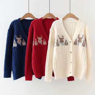 Áo khoác len cardigan nữ hình những chú hươu