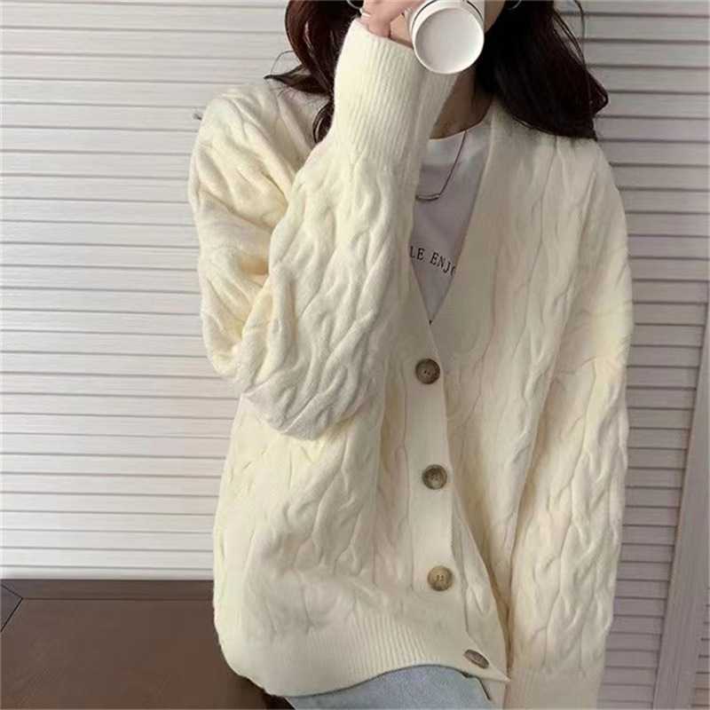 Áo len cardigan nữ dệt kim xoắn cổ điển 