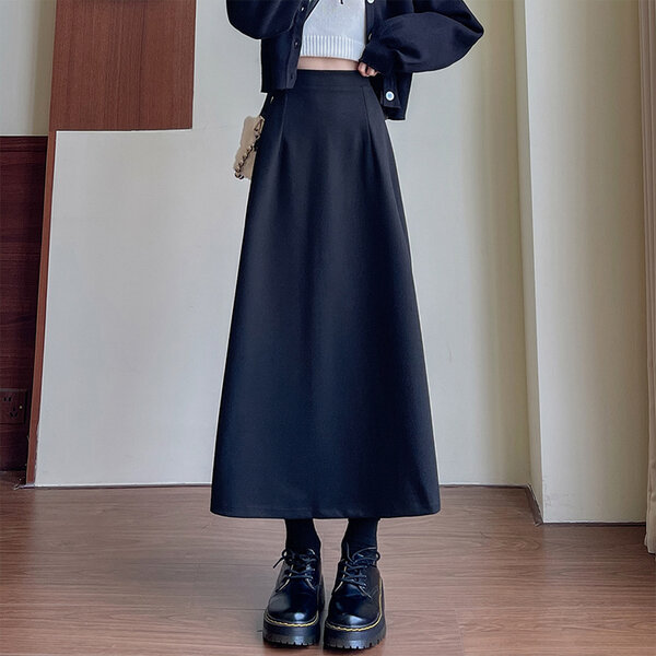 Chân váy dạ nữ dáng dài cạp cao, tôn dáng thon gọn, xẻ tà mùa...