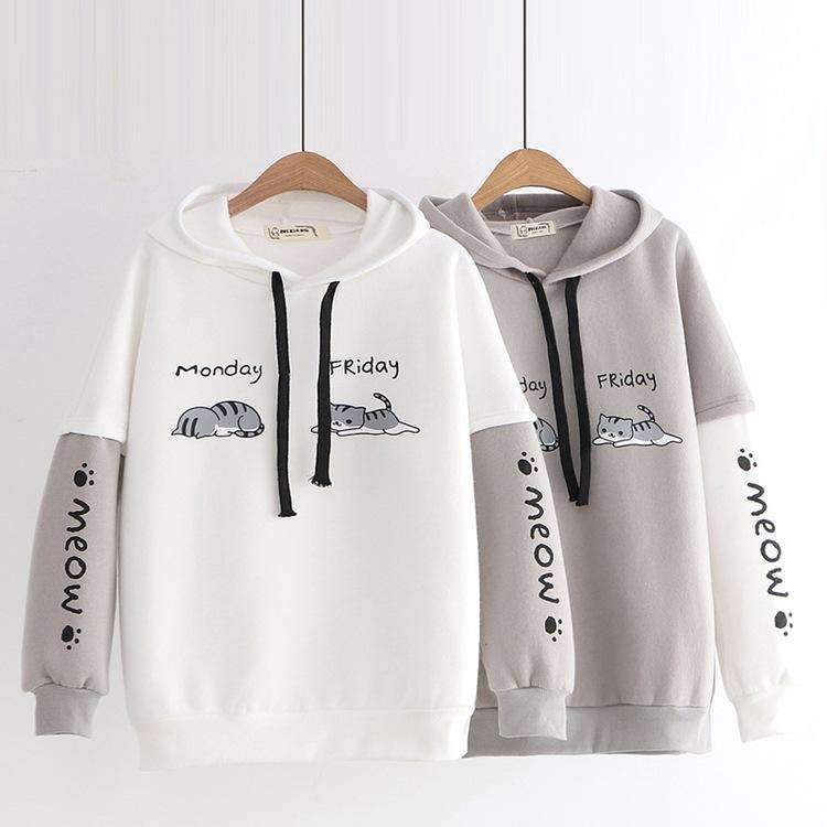 Áo hoodie nữ hình mèo từ thứ 2 đến thứ 6