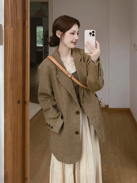 Áo khoác blazer nữ vải dạ dày dặn mùa thu đông