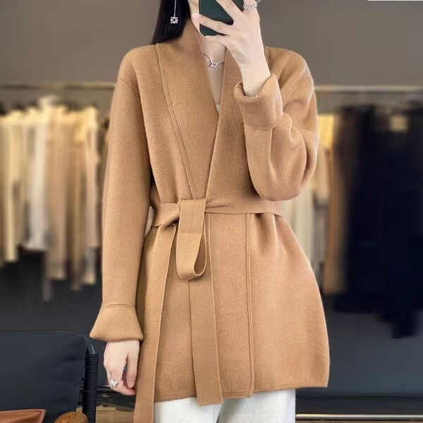 Áo cardigan len dáng dài trơn màu nữ thiết kế cổ ve phong cách...