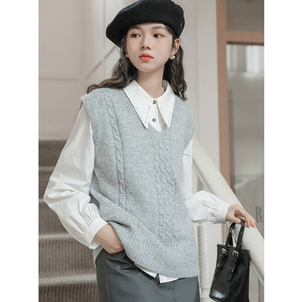 Áo len nữ dệt kim phong cách giản dị không tay 