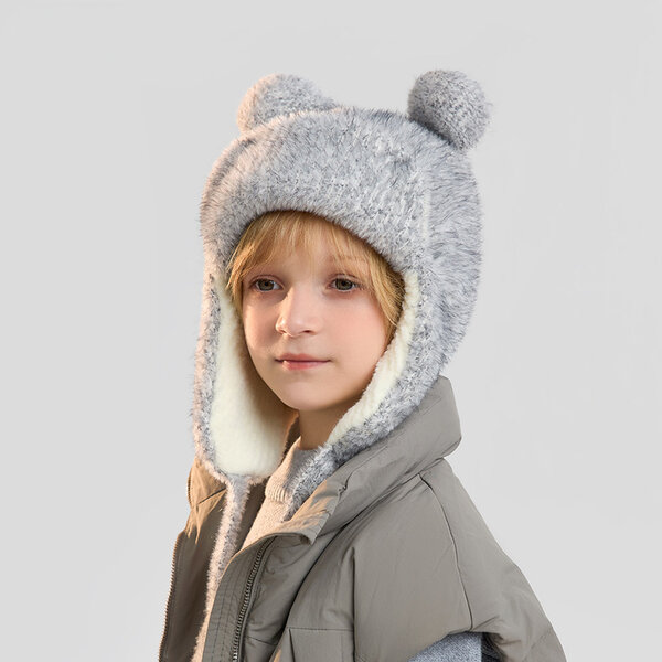 Mũ len trẻ em hình gấu dễ thương, che tai giữ ấm mùa đông