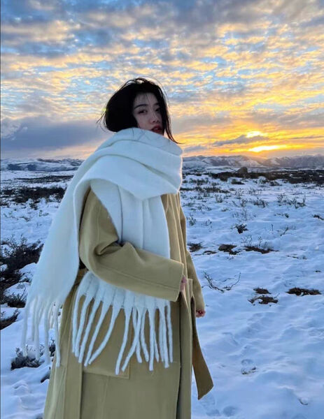  Khăn choàng cổ nữ màu trơn, đan tua rua dày ấm áp mùa đông  