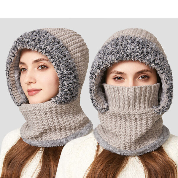Mũ liền khăn quàng và khẩu trang nữ có lót nỉ giữ ấm, chống...