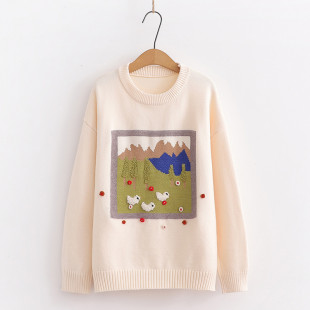 Áo len tròng cổ nữ hình những chú gà con