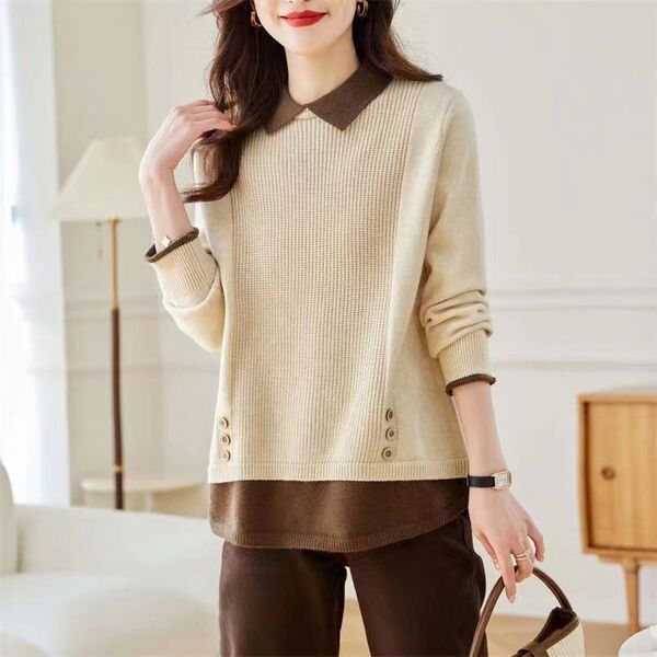 Áo len nữ giả hai cổ bẻ