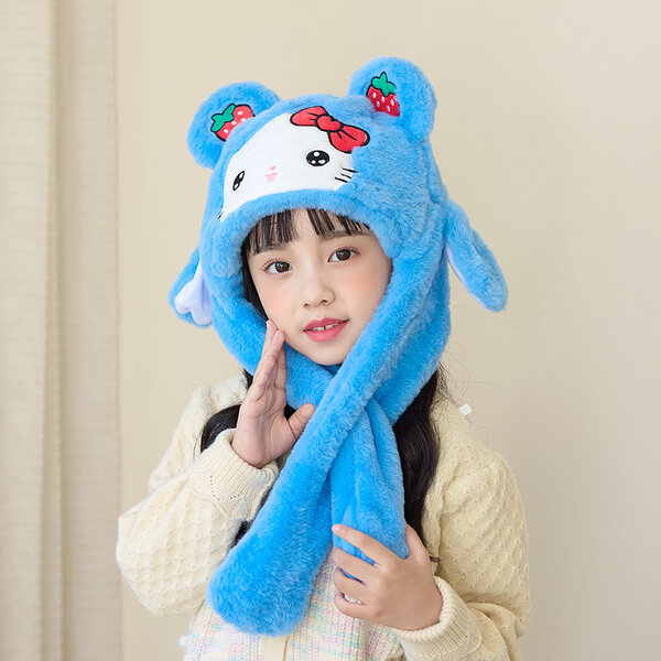 Mũ lông mềm bé trai, bé gái kèm khăn liền, tai động đậy,...