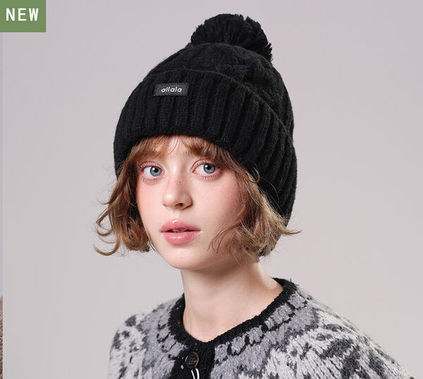 Mũ len nữ dệt kim, có chùm bông xinh xắn, dày dặn giữ ấm cho...