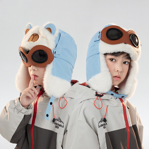 Mũ trẻ em hình gấu dễ thương có lót lông giữ ấm, bảo vệ...