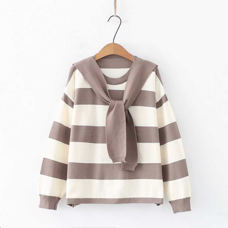 Áo len nữ giả 2 đính quàng cổ phong cách thủy thủ