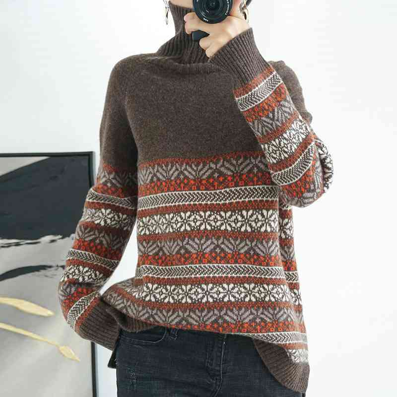 Áo len cổ lọ nữ dệt kim phong cách retro