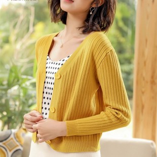 Áo khoác len cardigan nữ form ngắn cổ chữ V dệt kim