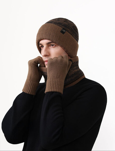 Bộ 3 món găng tay, mũ len và khăn cổ nam có lót nỉ hai lớp dày,...