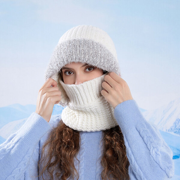 Mũ len nữ trùm đầu liền cổ giữ ấm, dày dặn che tai chống...