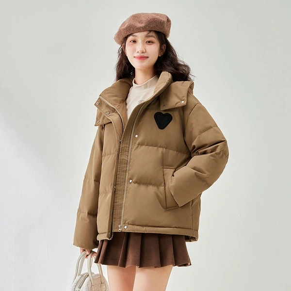 Áo khoác lông vũ nữ dáng ngắn có mũ,  giữ ấm mùa đông