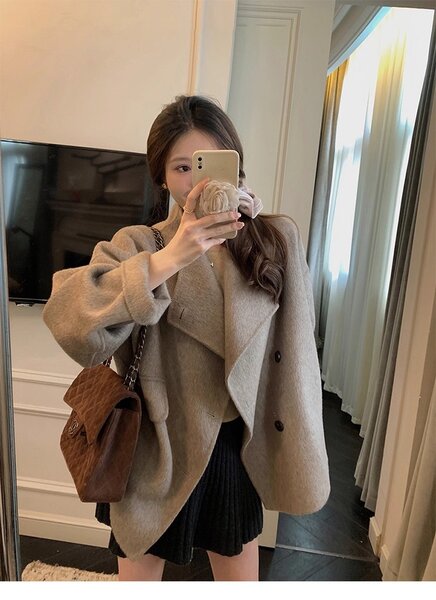 Áo khoác dạ lông cừu dành cho nữ phong cách Hàn Quốc mùa thu...