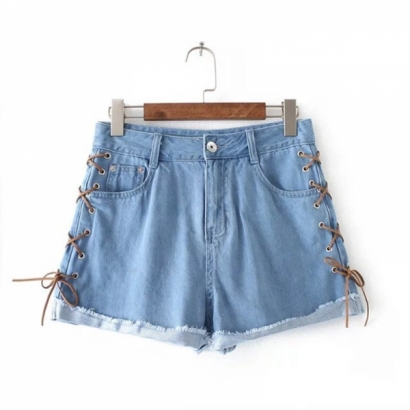 Quần short denim dây rút