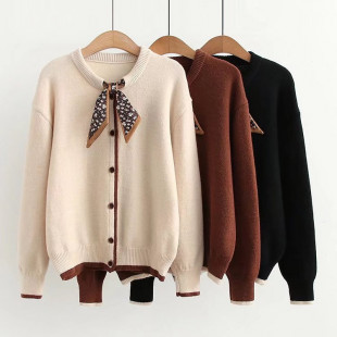 Áo khoác len cardigan nữ đính nơ form ngắn