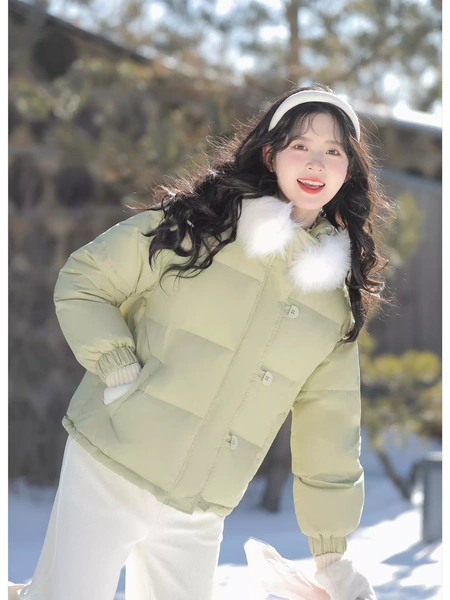 Áo khoác phao ngắn cho nữ dáng nhỏ lông vịt cổ lông cáo mặc...