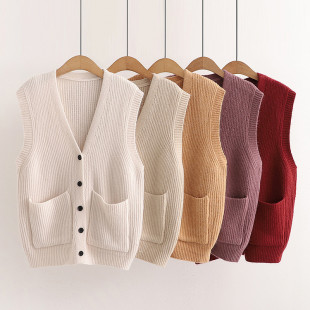 Áo khoác len gile nữ 2 túi ngang