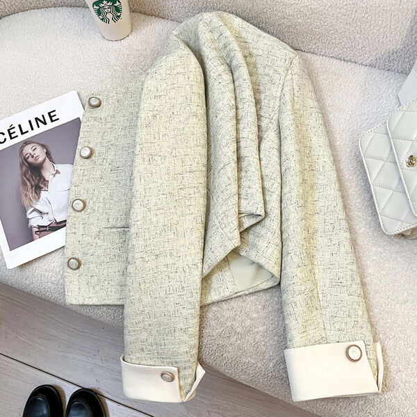 Áo blazer nữ màu vàng xanh phong cách sang trọng dáng ngắn