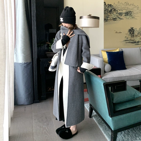 Áo khoác dạ cashmere nữ dáng dài thu đông, phong cách sang trọng