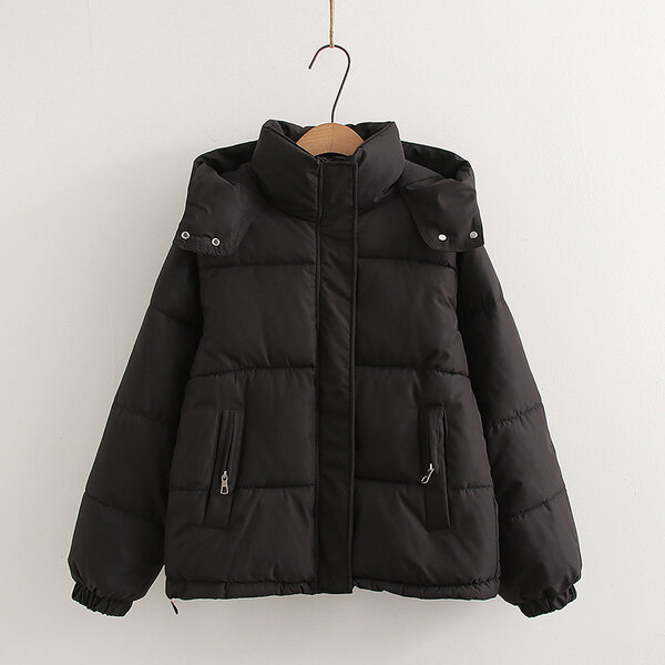 Áo khoác phao chần bông kiểu ngắn, có mũ trùm cho mùa thu đông