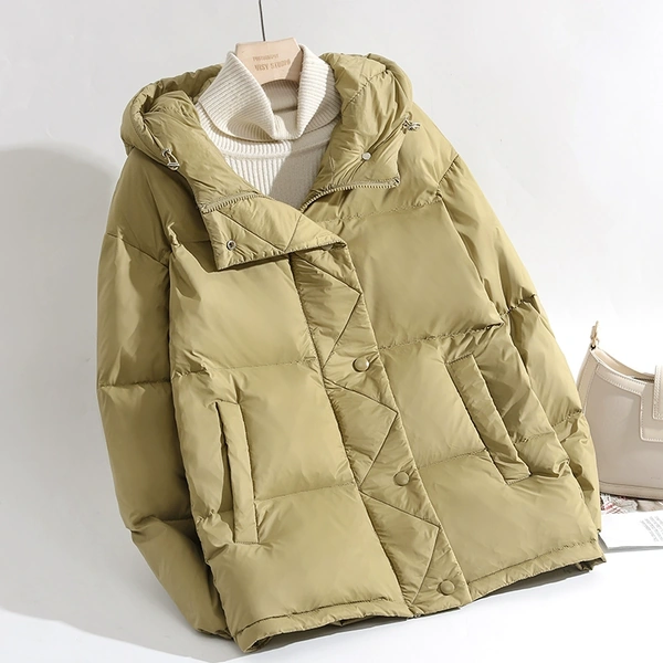 Áo phao lông vũ nữ lông vịt trắng dáng ngắn kiểu áo "bánh mì"