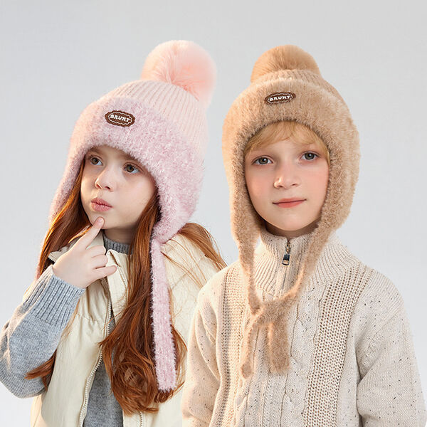 Mũ len trẻ em có lót lông giữ ấm che tai mùa thu đông