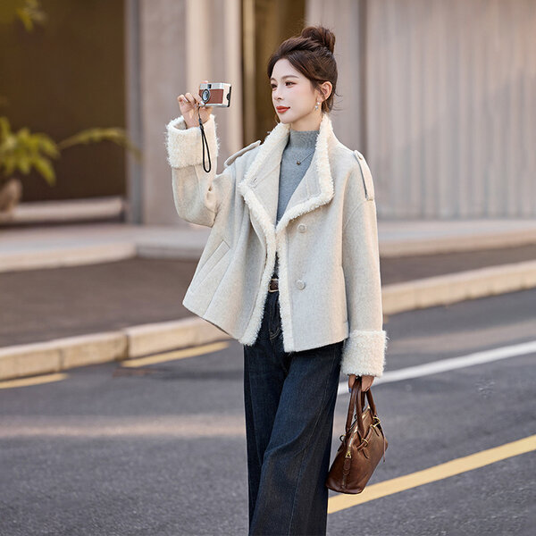 Áo khoác dạ lông cừu, dáng rộng cho mùa thu đông