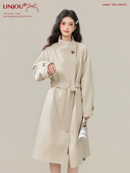 Áo khoác dáng dài cổ đứng cho nữ mùa thu đông thiết kế thanh...