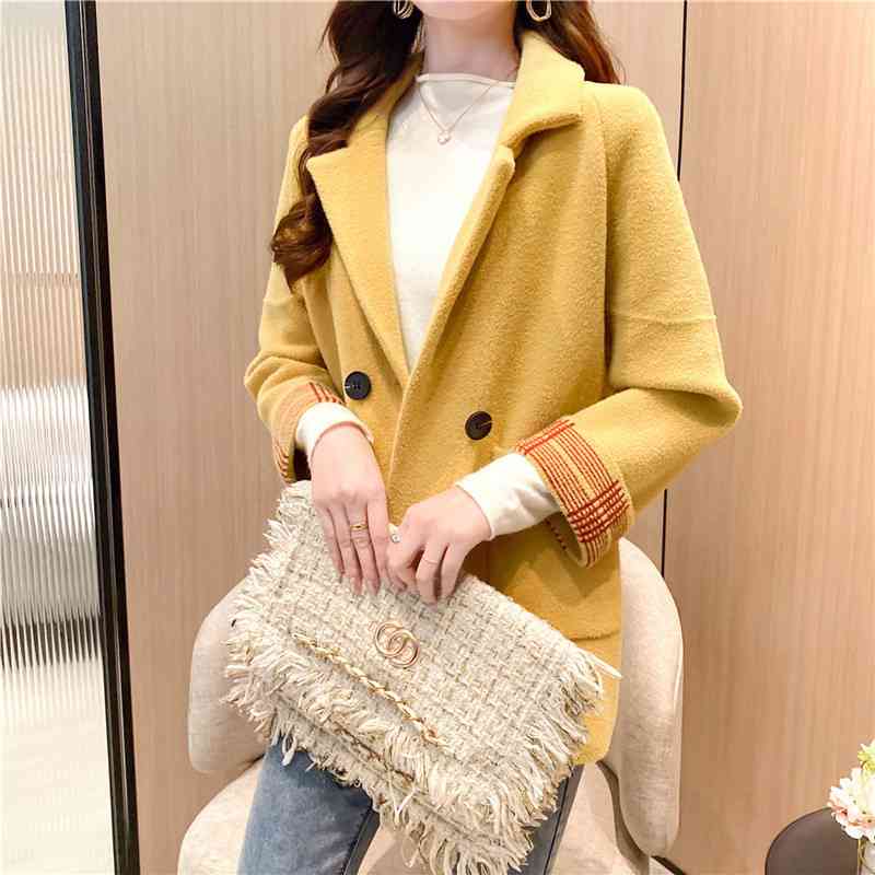 Áo khoác len cashmere dệt kim hai mặt mùa thu đông mới dành cho nữ