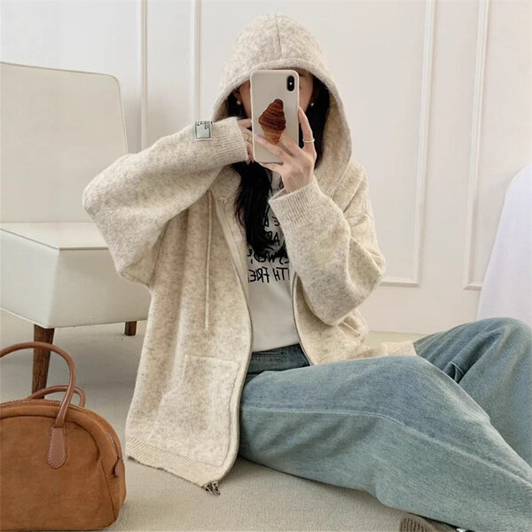 Áo khoác len nữ phong cách lười biếng, rộng rãi thoải mái có...