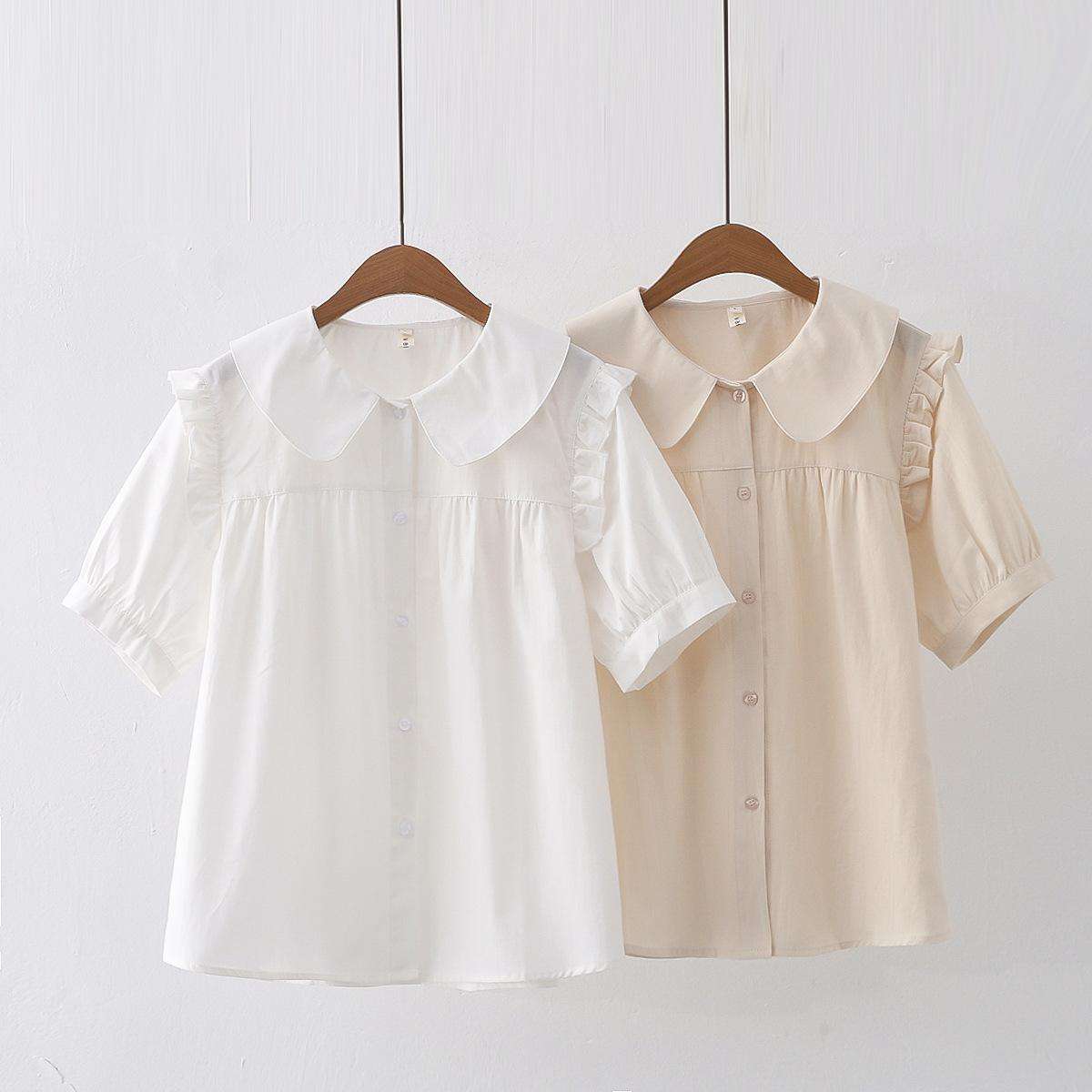 Áo sơ mi nữ ngắn tay cổ lá sen