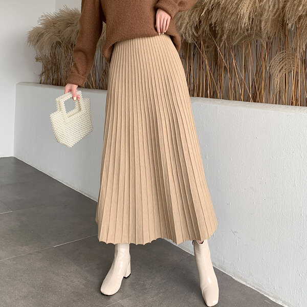 Chân váy len mùa thu đông dáng dài chữ A xòe rộng