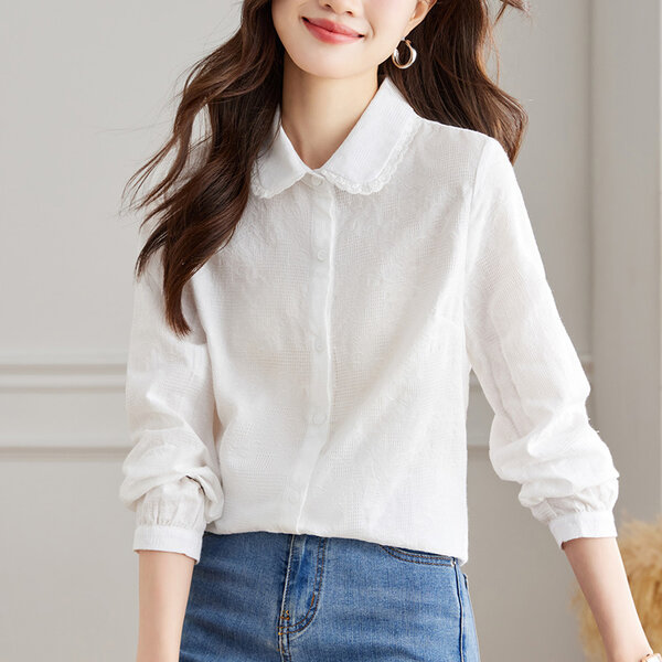 Áo sơ mi nữ thiết kế dệt hoa nổi bật, trẻ trung