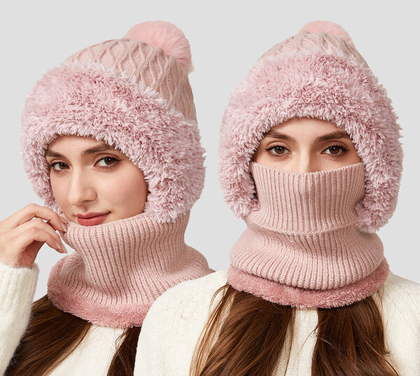 Mũ len trùm đầu liền cổ và khẩu trang, dày dặn, lót lông,...