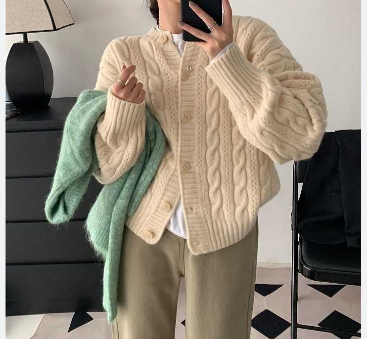 Áo khoác cardigan len xoắn mềm mại kiểu cổ điển dành cho nữ