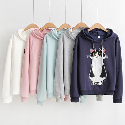 Áo hoodie thêu hình chú mèo