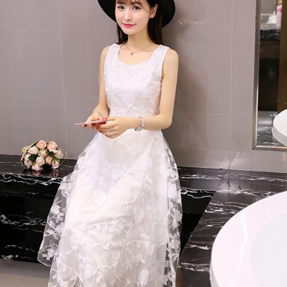 Váy ren không tay họa tiết Organza