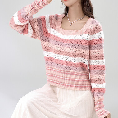 Áo len nữ màu sọc ngang tay dài