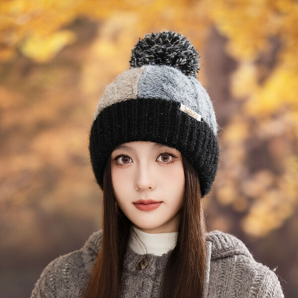 Mũ len đan phối quả bông – mùa đông, giữ ấm, chống lạnh,...